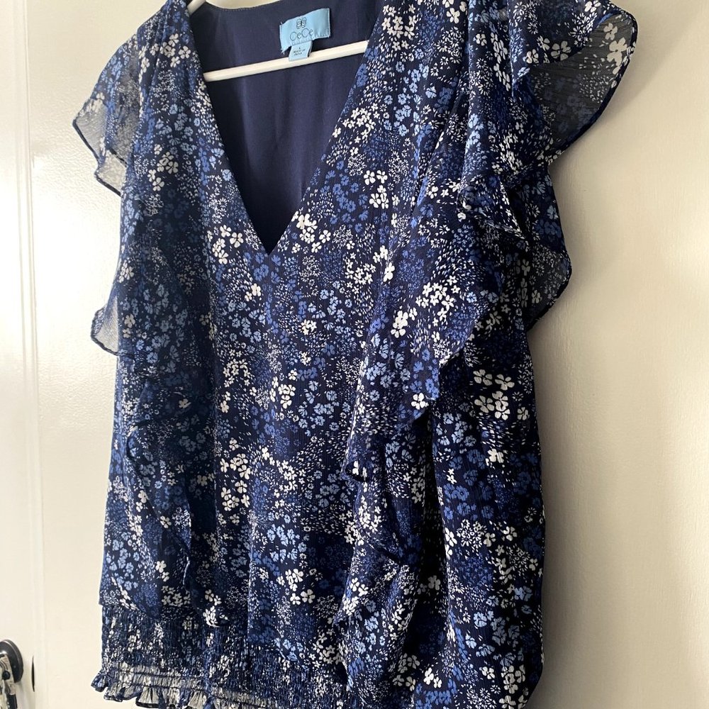 CeCe Navy Blue Flutter with Smocked Waist